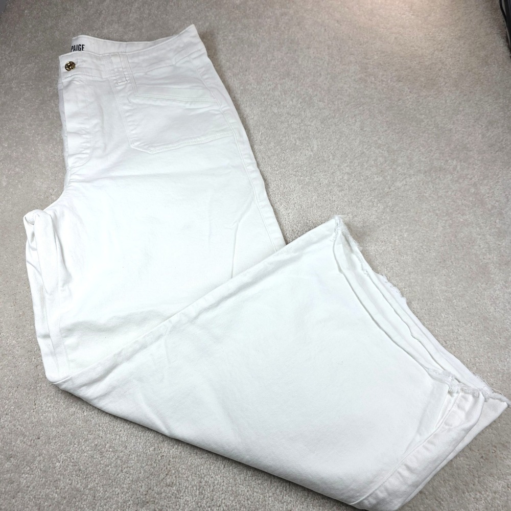 Paige Jeans Womens 32 White Denim Laurel Canyon Wide Flared Leg Frayed Hem